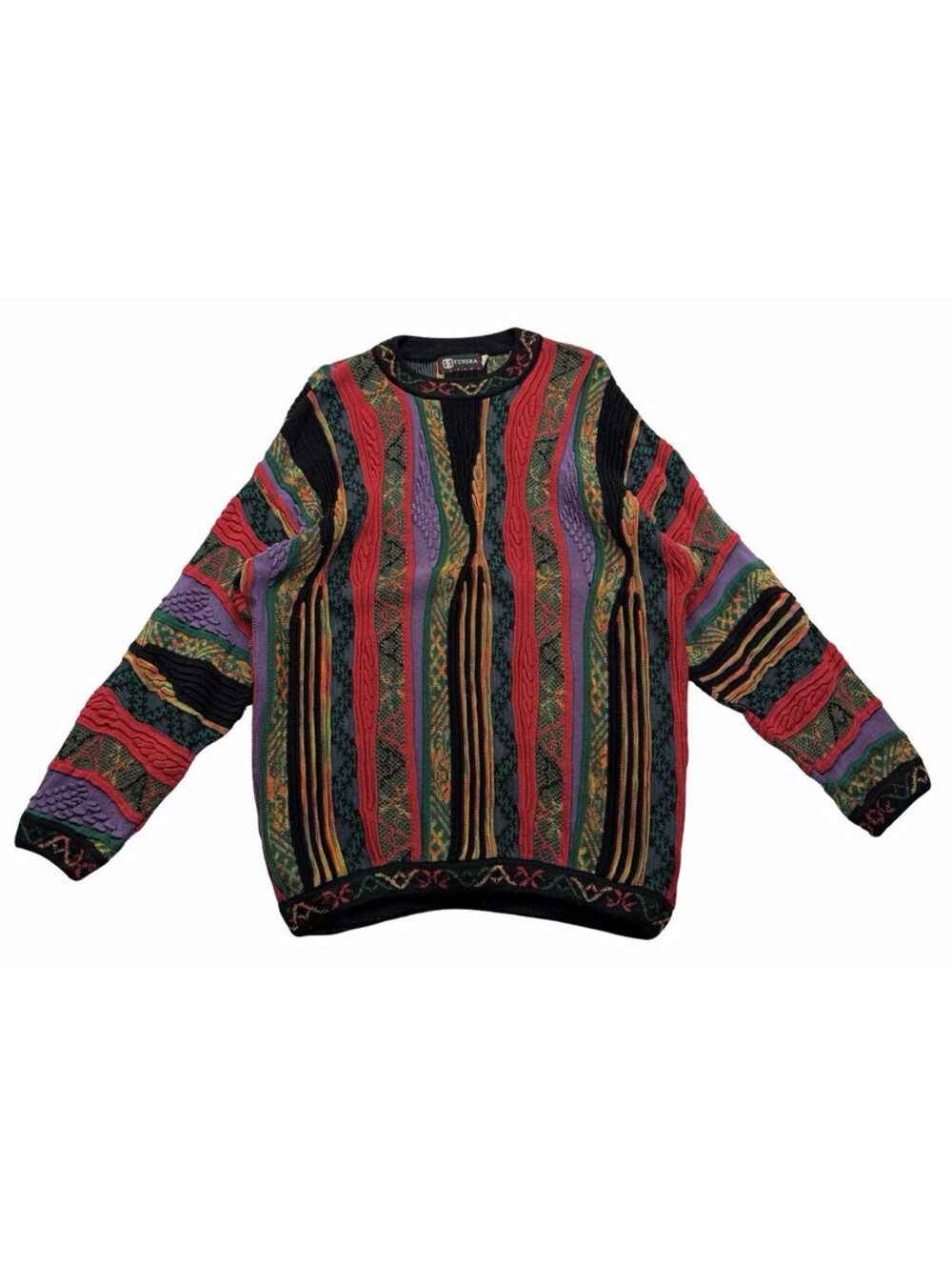 Vintage 90's Tundra Canada 3D Knit Sweater Coogi Style Multi Size XL